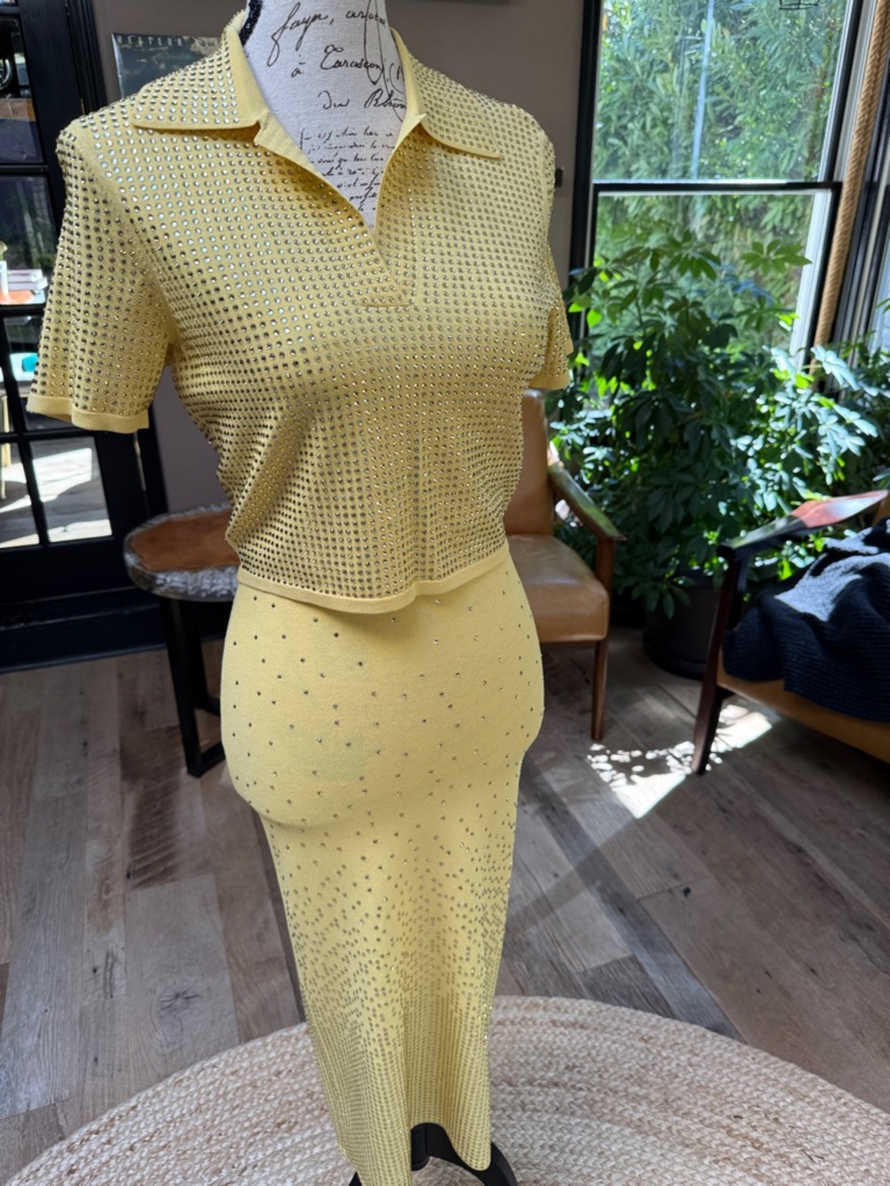 Sandro Two-Piece Knit Studded Polo and Midi Skirt Set in Light Yellow - Picture 17 of 17